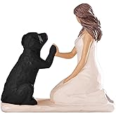 BUTILIVEEN Resin Woman with Dog Figurines, Sympathy Dog Memorial, Pet Loss Gifts, Black Labrador Retriever, Black Lab Gifts, Home Bedroom Living Room Tabletop Shelf Decor