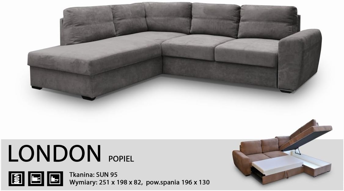 Megan Sofas Corner Sofa Bed London Grey Fabric Extra Soft