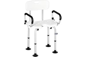 HOMCOM Adjustable Shower Chair with Arms and Back, Bath Chair with U Shaped Seat, Anti-Slip Shower Bench for Seniors and Disa