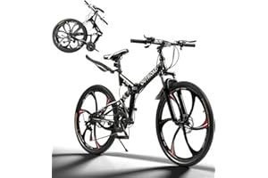 Omelaza 26 Inch Folding Mountain Bike with High Carbon Steel, 21 Speed City Bike with Dual Suspension, Folding Bicycle for Adults Men and Women