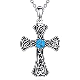 AXOMY Turquoise Cross Necklace for Women 925 Sterling Silver Faith-Inspired Vintage Victorian Pendant Turquoise Jewelry Gifts for Mom Wife