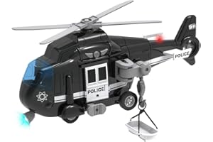 Liberty Imports Police Rescue Helicopter Friction Powered Toy Vehicle for Boys | Push and Go Chopper with Pretend Play Action Lights and Sounds