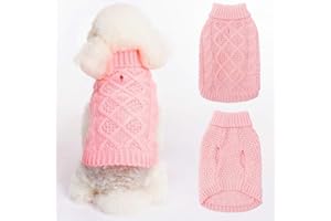 Mihachi Turtleneck Dog Sweater - Winter Coat Apparel Classic Cable Knit Clothes with Leash Hole for Cold Weather, Ideal Gift for Pet in New Year