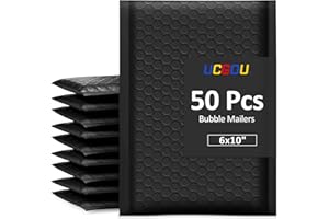 UCGOU Bubble Mailers 6x10 Inch Black 50 Pack Usable Size 6x9 Padded Envelopes Small Business Mailing Packages Opaque Self Sea
