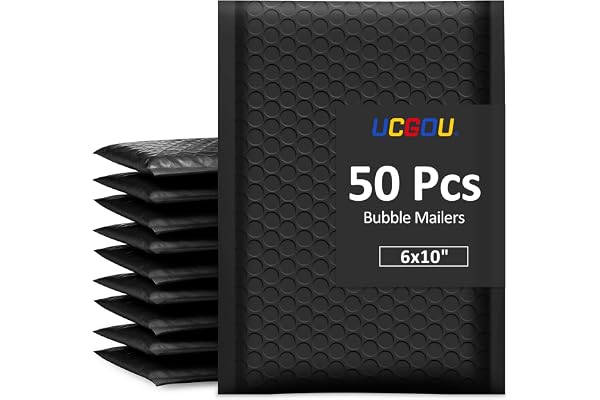 UCGOU Bubble Mailers 6x10 Inch Black 50 Pack Usable Size 6x9 Padded Envelopes Small Business Mailing Packages Opaque Self Sea
