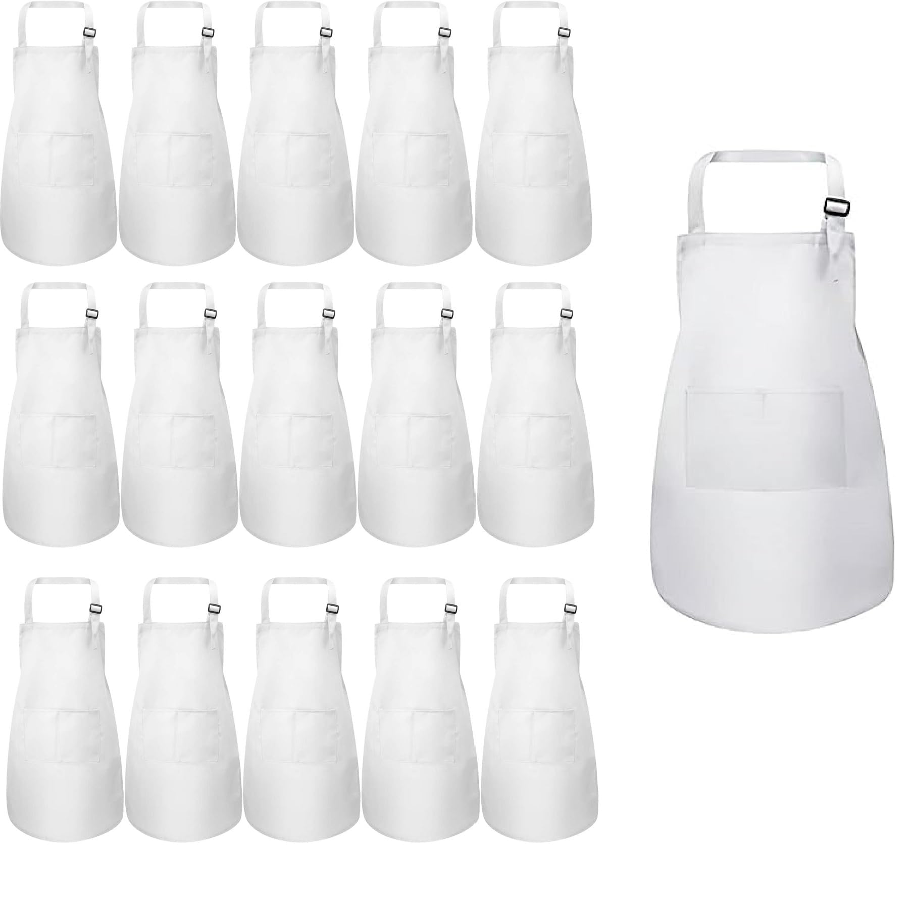 16 Pack Kids Aprons for Cooking, White Children Aprons Bulk with Pocketed, Adjustable Children's Artist Apron for Boy Girl Painting, Baking, DIY Crafting, Gardening, Cooking Party Favors (7-13 Age)