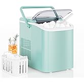 DUMOS Countertop Ice Maker with Handle, 26lbs/24H Portable Ice Machine, 9 Bullet Cubes Ready in 6 Mins, Self-Cleaning, Quiet Compact for Home, Kitchen, RV, Camping, Green