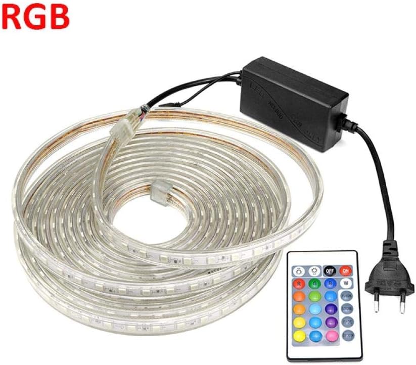 MMYYY Rope Lights 220V LED Strip 5050 RGB White Warm High Safety High Bright 60leds/m Flexible LED Light Outdoor Waterproof LED Strip Light 220 V-RGB_with_Remote_17m