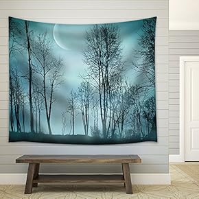 Night Forest in Vintage Background - Fabric Wall Tapestry Home Decor - 51x60 inches