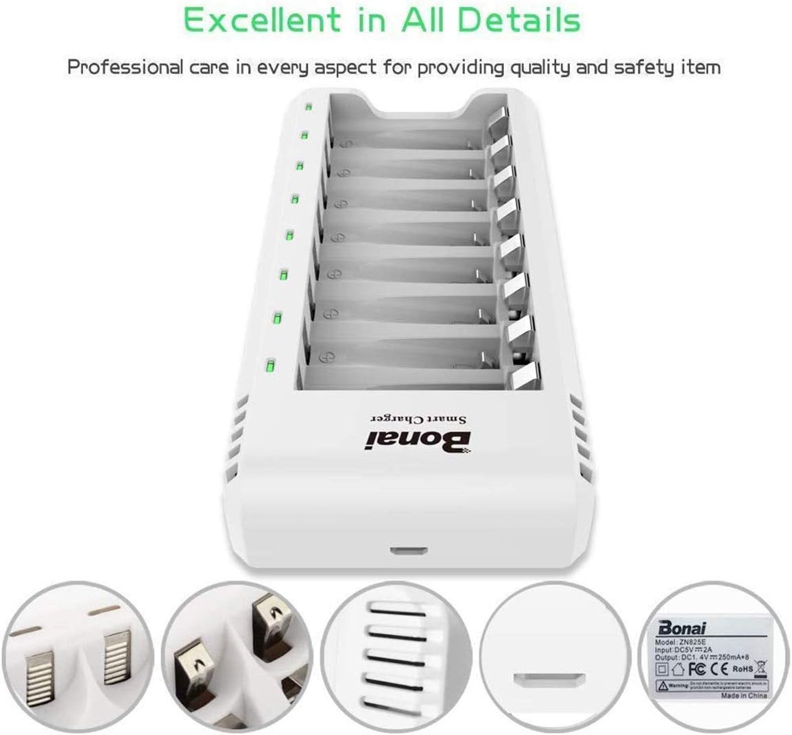 BONAI Rechargeable battery charger for AA AAA Batteries,8 Bay AA AAA Battery Charger with AA 2800mAh (4 Pack) and AAA 1100mAh (4 Pack) Ni-MH Rechargeable Batteies-UL Certificate: Electronics