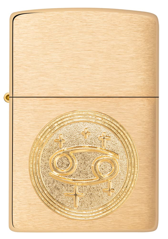 Zippo Windproof Lighter - Cancer Emblem, Zodiac - Brushed Brass Finish - Refillable - Reusable - Windproof - Gift Box - Metal - Made in USA - Amazon Exclusive