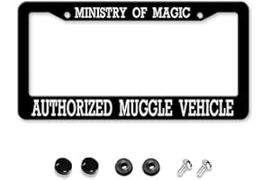 HUIXIA Ministry of Magic Authorized Muggle Vehicle License Plate Frames, Black License Plate Frame for Women Men, Funny Aluminum Vintage Front Car Tag Frame Cover Holder Decor with 2 Holes