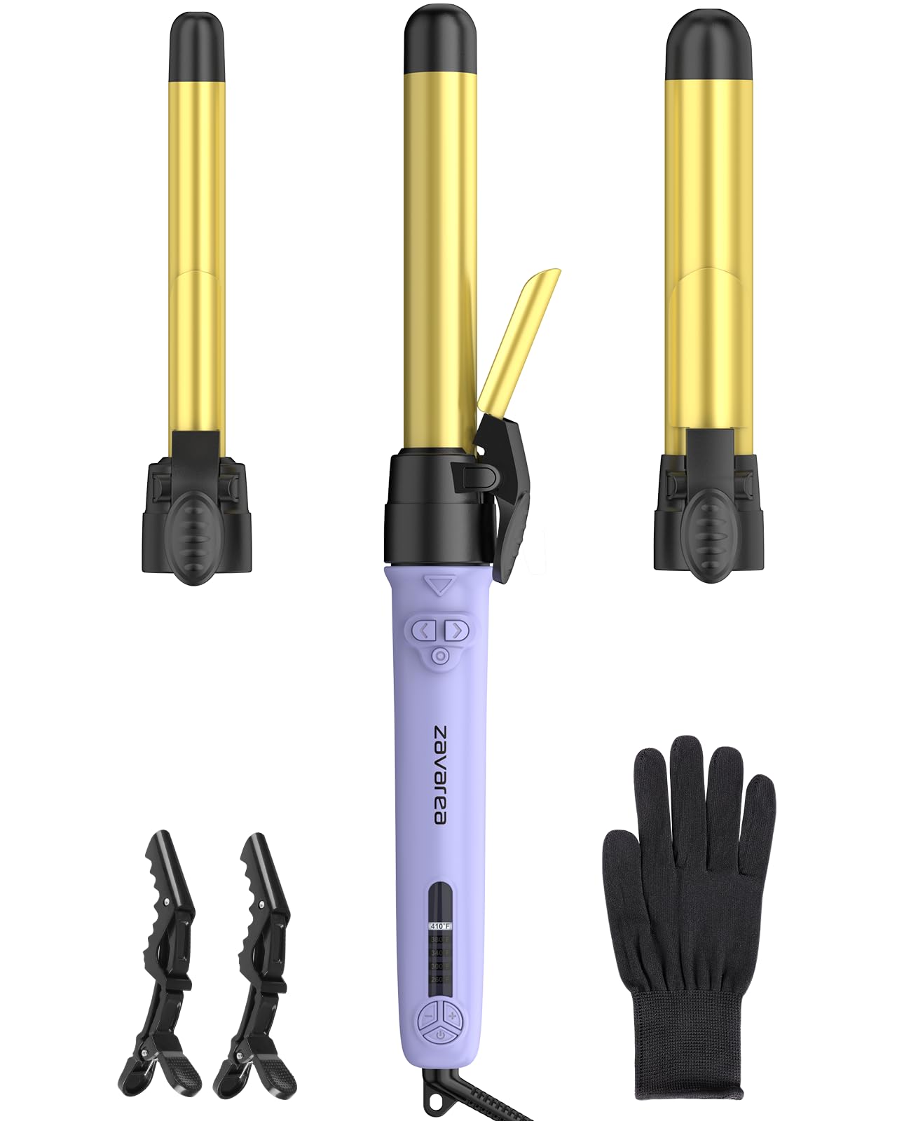 Rotating Curling Iron Set for Long Hair: Automatic Curling Wand with 3 Interchangeable Barrels for Easy Beach Waves