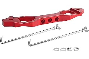 AICEL Battery Hold Down Sets, Billet Aluminum Alloy Car Battery Tie Down Bracket, Automotive Crossbar Holder Lock Mount with Galvanized Iron J Bolts, Car Accessories for Most Vehicles (Red)
