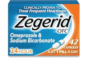 Zegerid OTC, 24-Hour Heartburn Relief, Acid Reflux Medicine and Antacid, Treats Frequent Heartburn, Omeprazole 20mg + Sodium Bicarbonate, Proton Pump Inhibitor (PPI), 42 Capsules