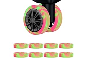 GGIJ Luggage Wheel Covers,8 Pack Luggage Wheel Protector Covers,Silicone Suitcase Wheel Covers,for Most 8-Spinner Wheels Carry on Luggage,Anti Wear and Shock Absorption (Green+Pink)
