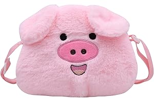 Amamcy Cute Stuffed Animal Purse for Girls 3D Bear Panda Head Crossbody Bag Fluffy Pig Frog Shoulder Bag Plush Animal Bag