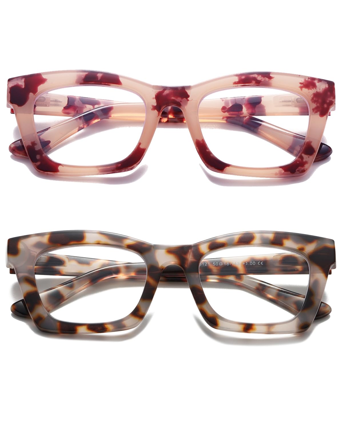 Hubeye Reading Glasses for Women Oprah Style Blue Light Blocking Oversized Square Spring Hinge Computer Readers (Pink+Gray, 0.00)