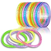 ArtCreativity 6” Liquid Glitter Bracelets - Pack of 12 - Assorted Neon Colored Bangles for Toddlers - 80s Sparkle Glitter Water Jelly Bracelets for Girls and Women - Little Girls Party Favors Bulk