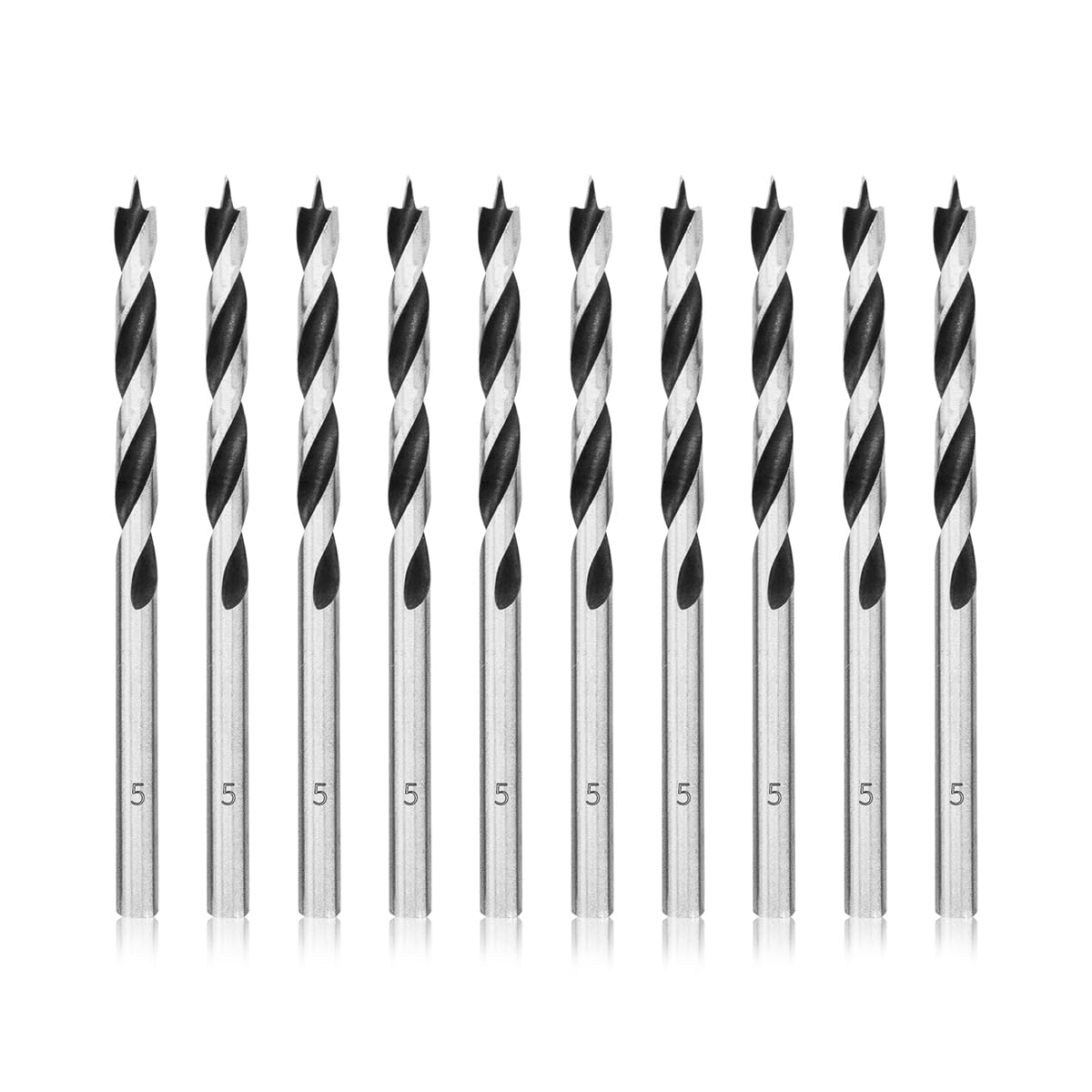 Meccion Wood Drill Bits 5mm 10Pcs Brad Point Auger Drill Bit Professional Woodworking Lip and Spur Drill Bit for Wood