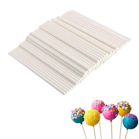 DUBENS 100 Stück Papier Cake Pop Sticks, Kitchencraft, Stiele für Kuchen am Stiel, Lollipop Lollies Papier Sticks Weiß, Holzs