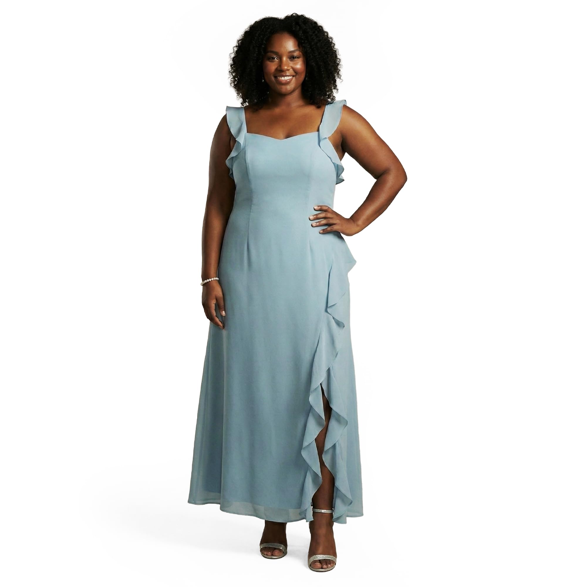 Photo 1 of David's Bridal Chiffon Ruffle Sheath Dress, Elegant Cocktail Dress for Wedding Guest and Formal Events, Women's Size 2, Lake