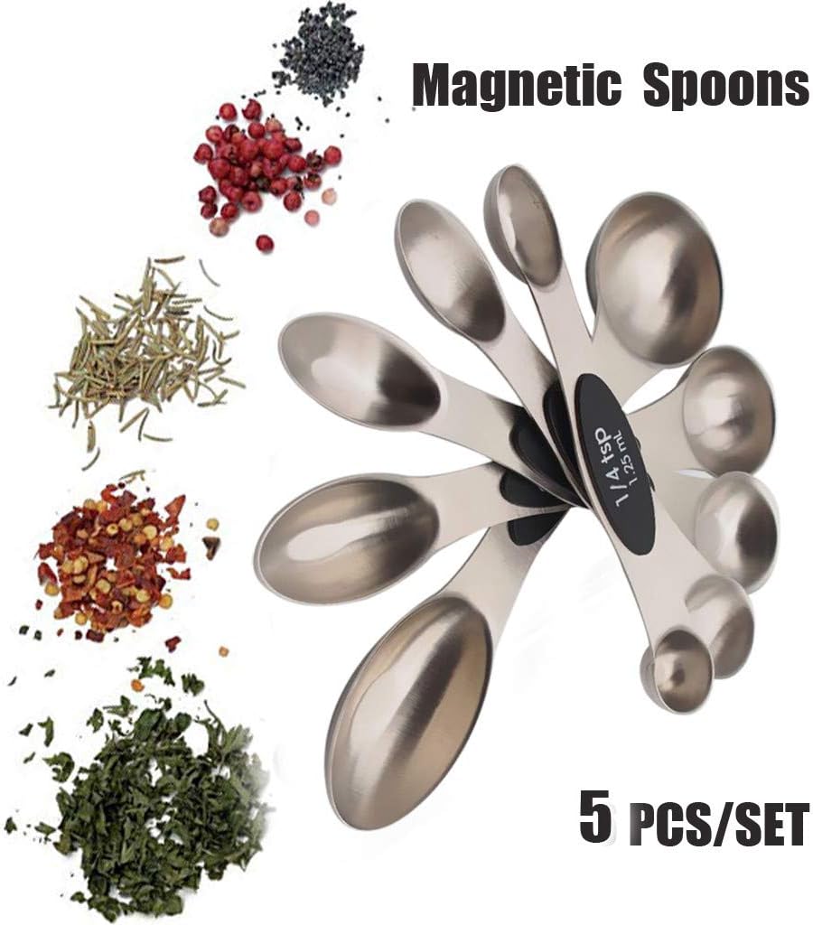 Altsommer 🔥Newest Magnetic Stainless Steel Measuring Spoons Set, Colour-Assorted Round & Oval Measuring Spoons with Accurate Measurement Markings Kitchen Tool (silver)