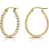 Hoops & Loops 925 Sterling Silver Cubic Zirconia Inside Out Oval Hoop Earrings for Women, 20mm 25mm 30mm