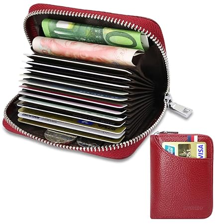 Kartenhalter Geldbörse Leder RFID Schutz Damen Kreditkartenetui Herren mit 13 Karten & 2 Geld Münzfach Fächer Geldbeutel Port