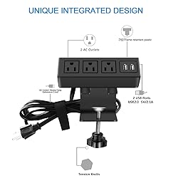CCCEI 3 Outlet Desk Clamp Power Strip with USB