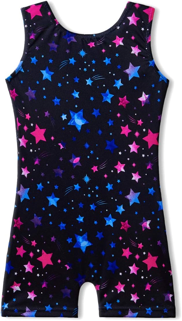 Leotards for Girls Gymnastics with Shorts Butterfly Unicorn Mermaid Dance Unitards Biketards Hotpink Black