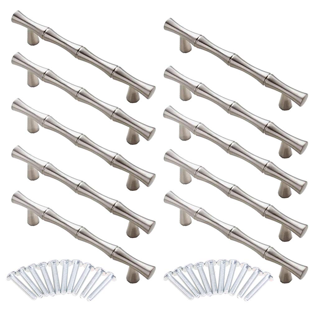 AUGUT Coqlycot 10 Pack Cabinet Handles Bamboo Shape Kitchen Cupboard Cabinet Dresser Closet Drawer CC 96mm (3.75" Hole Center)