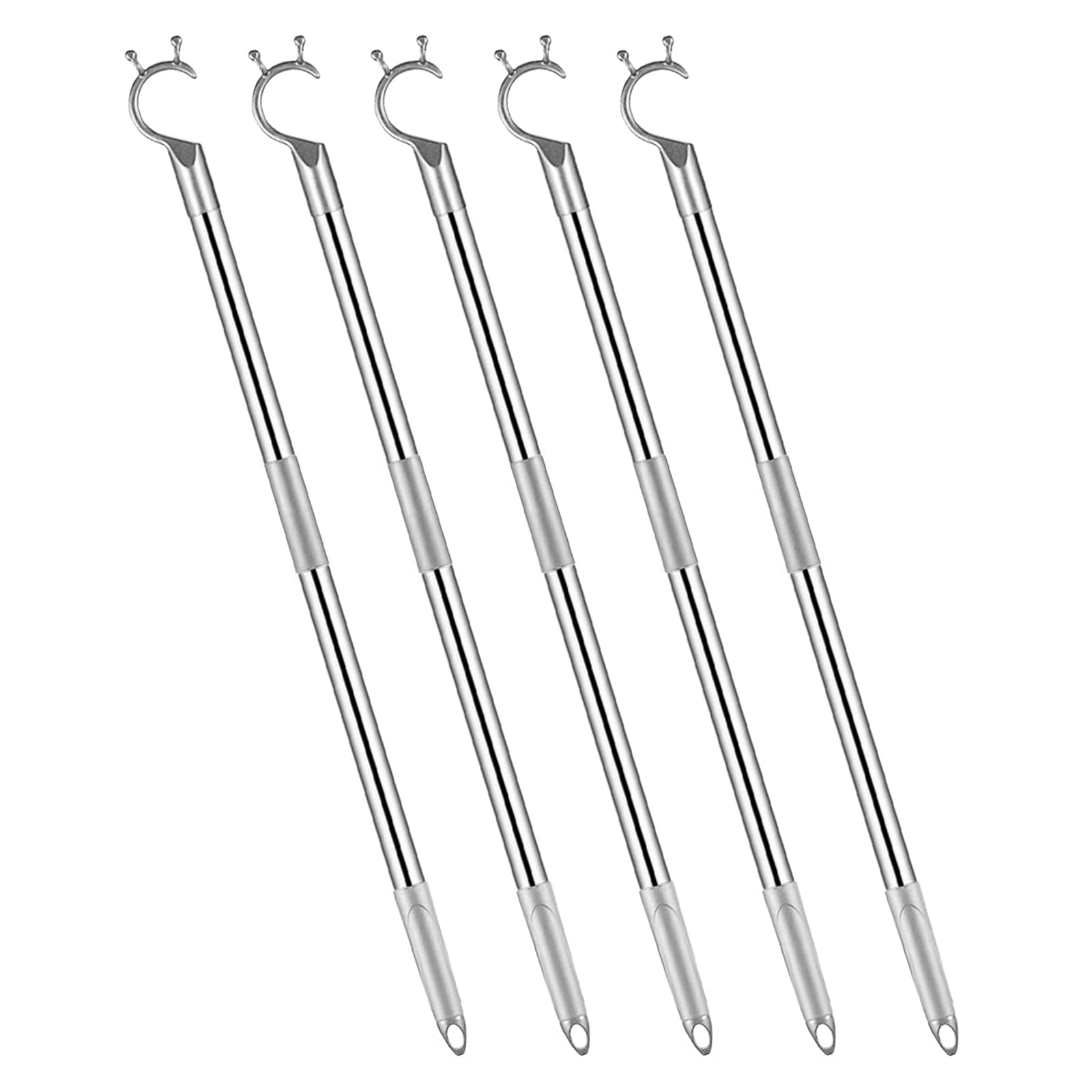 Wardrobe Hook Pole, Newly Upgraded 1.42 M (55.9 In) Retractable Pole Hook, Retractable Clothing Reach Pole for Wardrobes, Clotheslines, Closet Hooks, Clothes Rails, Hangers (Grey,Pack of 5)