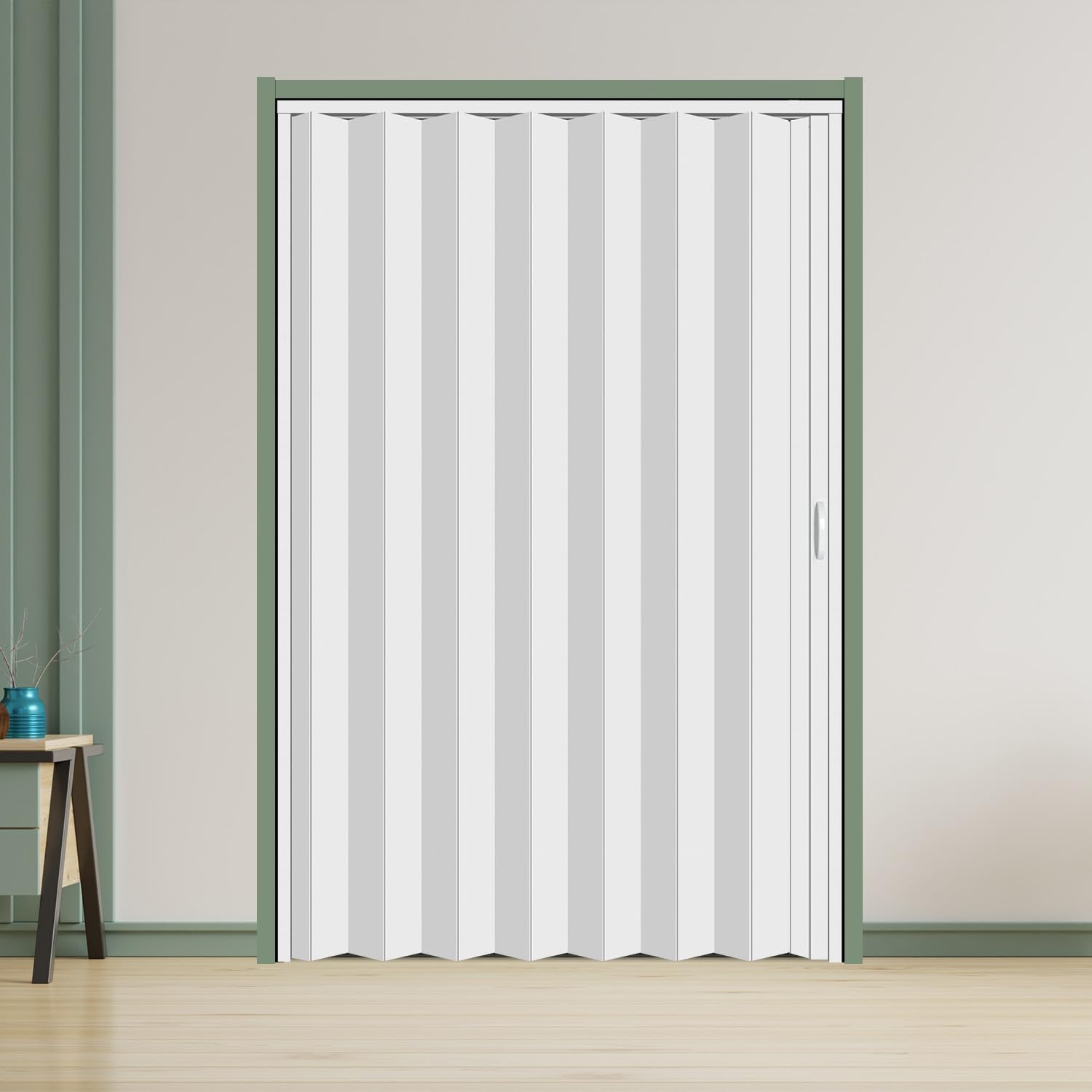 Photo 1 of 104RDHOUSE 60×80in PVC Internal Accordion Folding Door, Multifold Sliding Door for Closet, White in Color, with Installation Hardware; Handle; Latch.