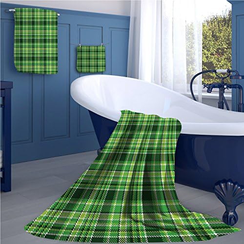 Checkered Popular sports towel set Old Fashioned Irish British Tile Mosaic in Vibrant Green Colors yoga hand towels set Emerald Lime Green White