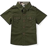 Lartaread Boys Button Down Short Sleeve Shirts Cotton Lightweight Casual Shirts Tops Two Pockets