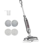 NEWBULIG Scrubbing Steam Mop, Spin Steam Mops for Floor Cleaning with LED | Rotating Head, Large Water Tank, Swivel Steering, 4 Steam Modes &amp; LED Headlights, Floor Steamer with 4 Reusable Pads