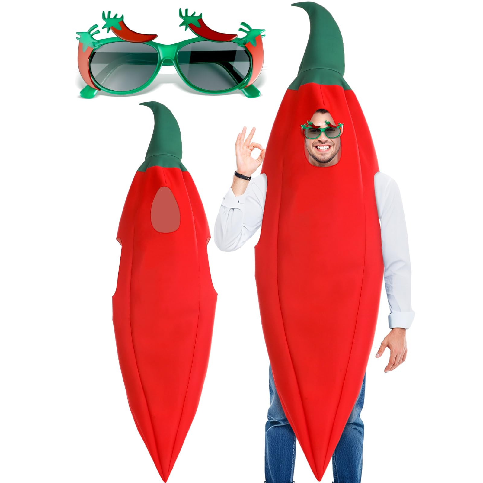 Photo 1 of Mepase 2 Pcs Halloween Funny Chili Pepper Costume Red Chili Pepper Glasses Festivals Cookoff Cosplay Costume Accessories Artificial Vegetable Party Supplies