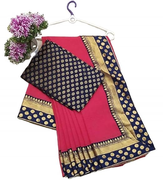 RAJESHWAR FASHION WITH RF Womens Chanderi Cotton Blend Linen Embroided Style Saree with Unstitched Blouse Piece