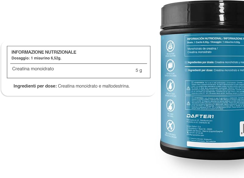 Creatina Monoidrata | Creatina Pura microfiltrata | Favorisce la crescita muscolare e migliora la resistenza fisica | Elevata solubilità | Formato in polvere, Gusto Neutro 300gr
