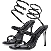 perixir Gold Heels for Women, High Heels with Spiral, 4.17" Stiletto Heeled Sandals for Dressy Women, Lace Up Sandals Comfortable Slingback Sandal