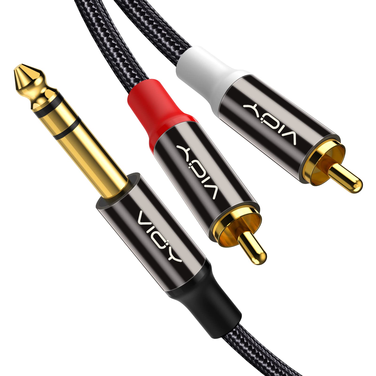 VIOY Dual Phono to 6.35mm 1/4’’ Cable [2 M], Hi-Fi Sound 2 RCA Male to 6.35mm Male Gold Plated TRS Jack Plug Splitter Cable for Speaker, Amplifiers, Stereos.