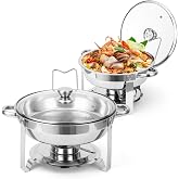 Takywep Chafing Dishes for Buffet Set of 2, 5QT Buffet Servers and Warmers, Round Catering Food Warmers Stainless Steel Chafing Dish Buffet Set with Glass Lid &amp; Lid Holder for Parties Events, Silver