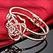 DILANCO 18K Rose Gold Plated Rose Shape Open Bangle Bracelets for Women