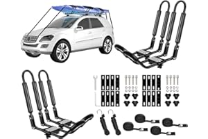 DRSPORTSUSA DRSPORTS 2 Pairs Heavy Duty Universal J-Bar Kayak Rack Roof Top Carrier for Kayak Canoe Paddle Boat Mounted on Car SUV, Car and Truck Crossbar with 4 pcs Tie Down Straps