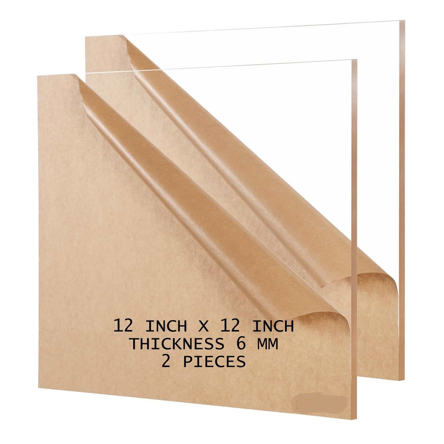 Perspex Acrylic Sheet Clear Cast Glass Polycarbonate (1ft x1 ft) 12 inch x 12 inch 305 mm X 305 mm 1/4 Thick Plastic Board 5MM 6 MM for Signs DIY Display Projects, Craft (2 -PACK) by iBLUNT