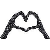 Black Hand Bone Sculpture Love Decoration, Halloween Skeleton Couple Statue, Heart Hand Ornament Suitable for Living Room Cof