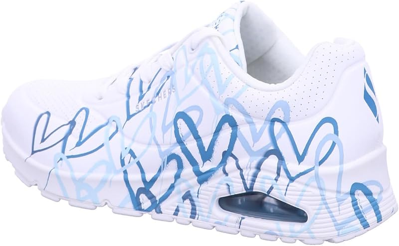 Donna Uno Spread The Love Trainers, White Duraleather/Blue Heart Print Trim, 38 EU