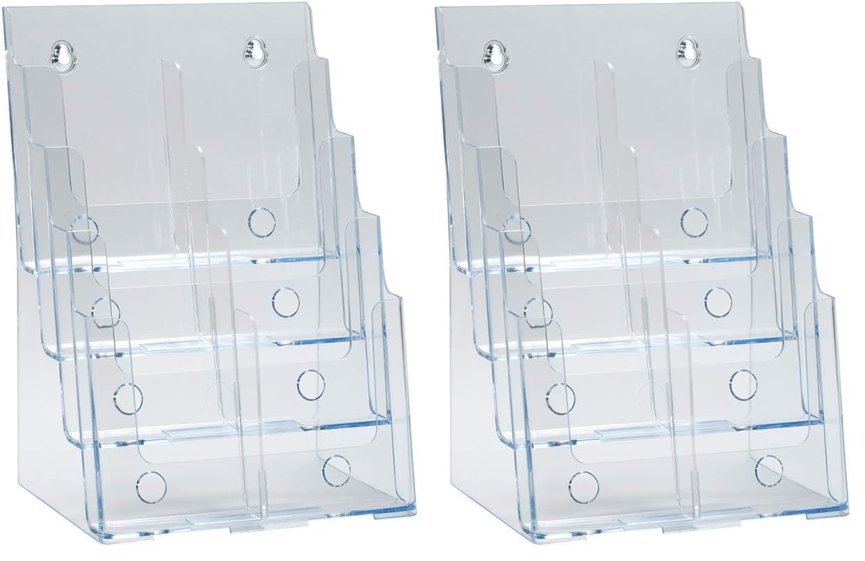 Azar Displays, 252377, Clear Four-Tier Eight-Pocket Trifold Brochure Holder, Document Holder Desk Organizer for Countertop or Wall Mount Menu Holder Display Stand for Flyers, Leaflets and Pamphlets Image