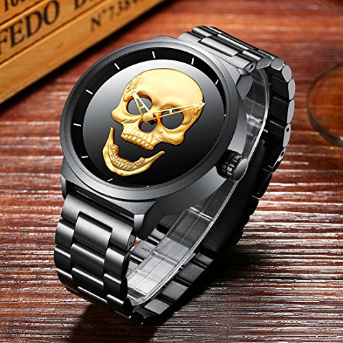 Mens Black Big Face Watches Men 30M Waterproof Large Luxury Stainless Steel Watch with Gold Dial for Men